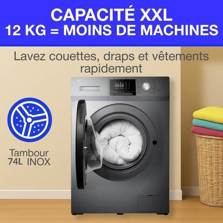 Lave-linge hublot - CONTINENTAL EDISON - CELL12140ISP - 12kg - Induction - 60 cm - 1400 trs/min - Silver