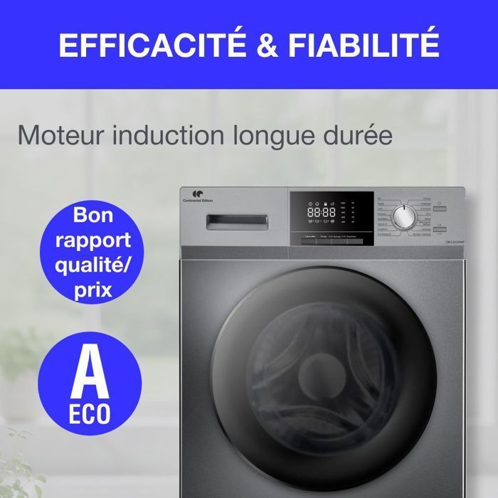 Lave-linge hublot - CONTINENTAL EDISON - CELL12140ISP - 12kg - Induction - 60 cm - 1400 trs/min - Silver