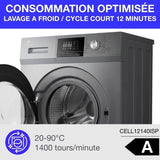 Lave-linge hublot - CONTINENTAL EDISON - CELL12140ISP - 12kg - Induction - 60 cm - 1400 trs/min - Silver