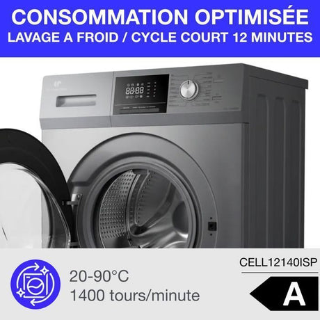 Lave-linge hublot - CONTINENTAL EDISON - CELL12140ISP - 12kg - Induction - 60 cm - 1400 trs/min - Silver