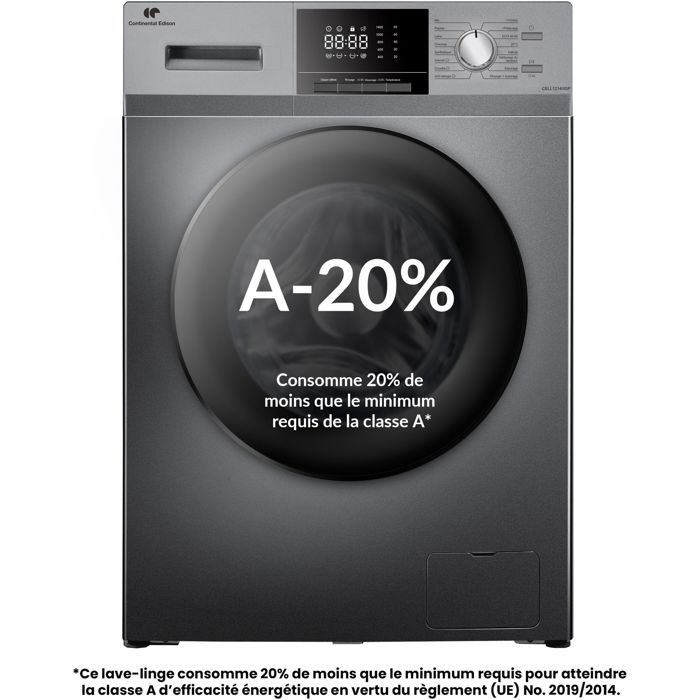 Lave-linge hublot - CONTINENTAL EDISON - CELL12140ISP - 12kg - Induction - 60 cm - 1400 trs/min - Silver
