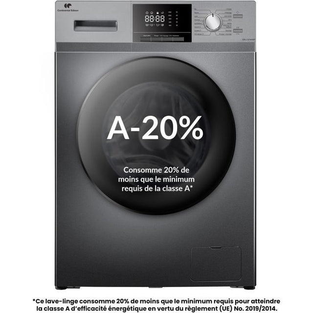 Lave-linge hublot - CONTINENTAL EDISON - CELL12140ISP - 12kg - Induction - 60 cm - 1400 trs/min - Silver