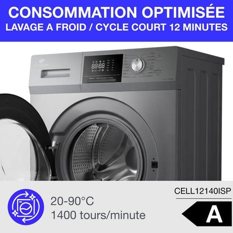 Lave-linge hublot - CONTINENTAL EDISON - CELL12140ISP - 12kg - Induction - 60 cm - 1400 trs/min - Silver