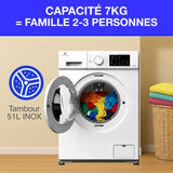 Lave-linge hublot - CONTINENTAL EDISON - CELL712IW3 - 7 kg - Induction - 60 cm - 1200 trs/min - Blanc
