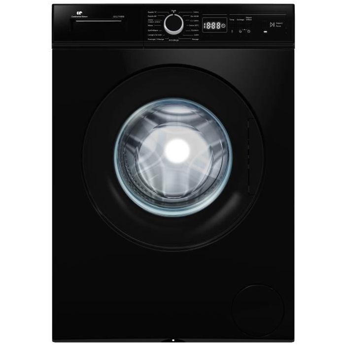 Lave-linge hublot CONTINENTAL EDISON CELL7140IB - 7kg - Largeur 59,6 cm - Classe A - 1400 trs/min - moteur induction - noir mat