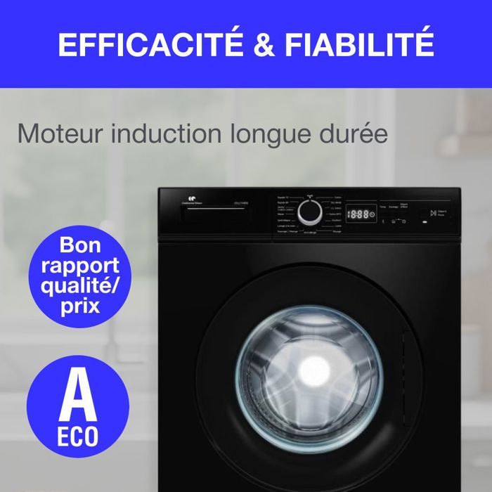 Lave-linge hublot CONTINENTAL EDISON CELL7140IB - 7kg - Largeur 59,6 cm - Classe A - 1400 trs/min - moteur induction - noir mat