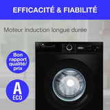 Lave-linge hublot CONTINENTAL EDISON CELL7140IB - 7kg - Largeur 59,6 cm - Classe A - 1400 trs/min - moteur induction - noir mat