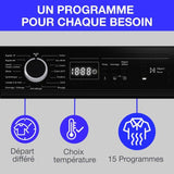 Lave-linge hublot CONTINENTAL EDISON CELL7140IB - 7kg - Largeur 59,6 cm - Classe A - 1400 trs/min - moteur induction - noir mat