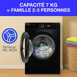 Lave-linge hublot CONTINENTAL EDISON CELL7140IB - 7kg - Largeur 59,6 cm - Classe A - 1400 trs/min - moteur induction - noir mat