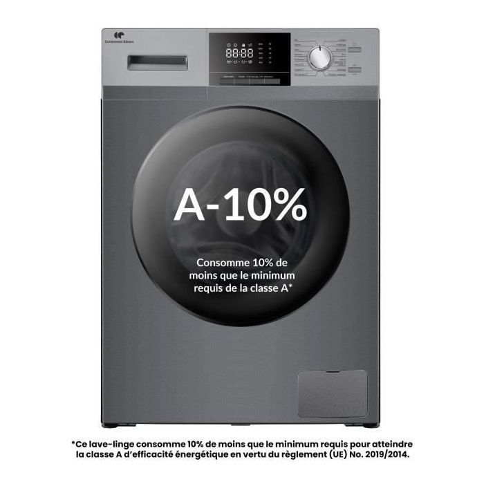 Lave-linge hublot - CONTINENTAL EDISON - CELL8140IS1 - 8kg - Moteur induction - 60 cm - 1400 trs/min - Silver