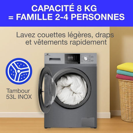 Lave-linge hublot - CONTINENTAL EDISON - CELL8140IS1 - 8kg - Moteur induction - 60 cm - 1400 trs/min - Silver