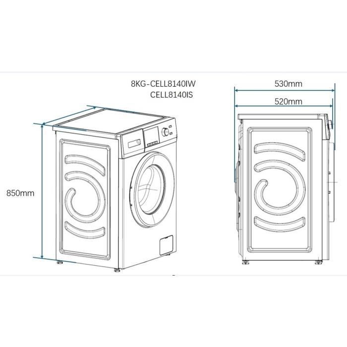 Lave-linge hublot CONTINENTAL EDISON CELL8140IS - 8 kg - Moteur induction - Largeur 60 cm - 1400 trs/min -Silver