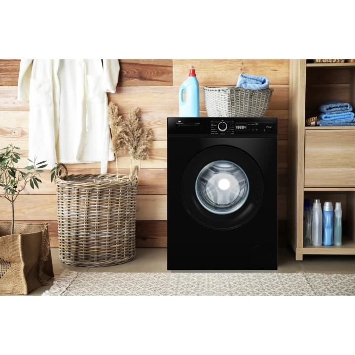 Lave-linge hublot CONTINENTAL EDISON CELL9140IB - 9kg - Largeur 59,6 cm - Classe A - 1400 trs - moteur induction - noir mat