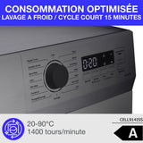 Lave-linge hublot CONTINENTAL EDISON CELL914ISS - 9 kg - Largeur 59,5 cm - Classe A -  1400 trs - moteur induction -Silver