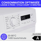 Lave-linge hublot CONTINENTAL EDISON CELL914IWS - 9 kg - Largeur 59,5 cm - Classe A -  1400 trs - moteur induction -Blanc