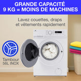 Lave-linge hublot CONTINENTAL EDISON CELL914IWS - 9 kg - Largeur 59,5 cm - Classe A -  1400 trs - moteur induction -Blanc