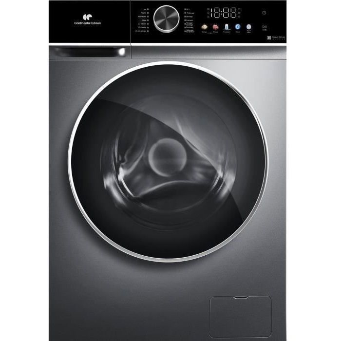 Lave-linge séchant - CONTINENTAL EDISON - CELS106S - 10kg / 6kg - Moteur induction directe - 60 cm - 1200 trs/min - Silver