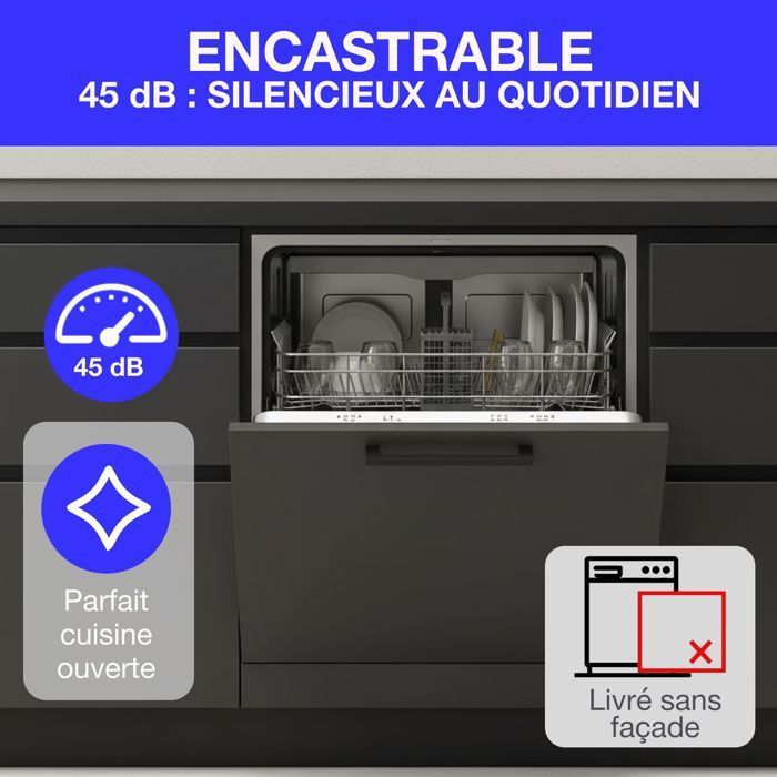 Lave-vaisselle encastrable CONTINENTAL EDISON CELV1045FI-10 couverts - Largeur44,8cm - Classe D - 45 dB - Blanc