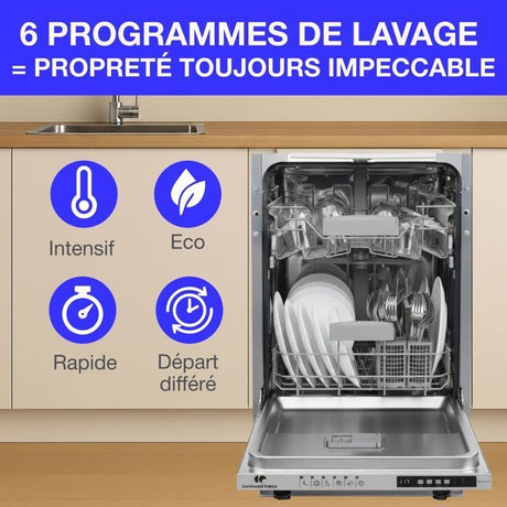 Lave-vaisselle encastrable CONTINENTAL EDISON CELV1045FI-10 couverts - Largeur44,8cm - Classe D - 45 dB - Blanc