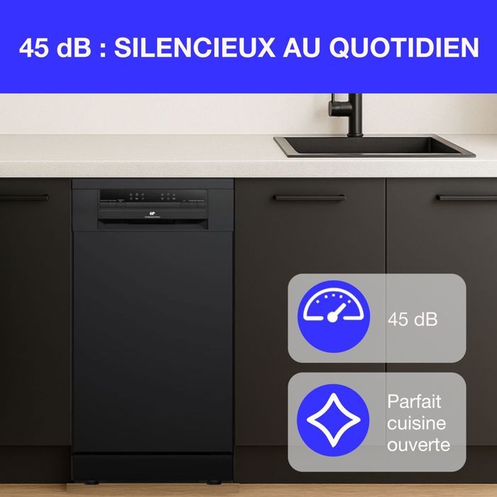 Lave-vaisselle pose libre - CONTINENTAL EDISON - CELV1145B - 11 couverts - 45 cm - 45 dB  - Noir