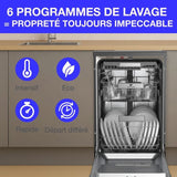 Lave-vaisselle pose libre - CONTINENTAL EDISON - CELV1145B - 11 couverts - 45 cm - 45 dB  - Noir