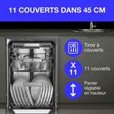 Lave-vaisselle pose libre - CONTINENTAL EDISON - CELV1145B - 11 couverts - 45 cm - 45 dB  - Noir