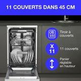 Lave-vaisselle pose libre - CONTINENTAL EDISON - CELV1145W - 11 couverts - 45 cm - 45 dB - Blanc