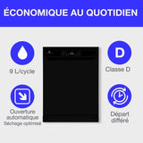 Lave-vaisselle pose libre CONTINENTAL EDISON - 15 couverts - Largeur 59,8 cm - Classe D - moteur induction - 39 dB - Noir