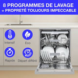 Lave-vaisselle pose libre CONTINENTAL EDISON - 15 couverts - Largeur 59,8 cm - Classe D - moteur induction - 39 dB - Silver