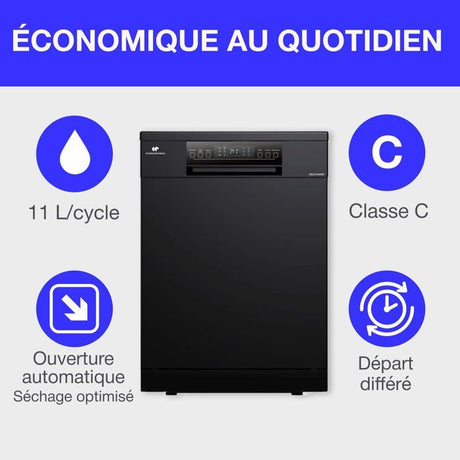 Lave-vaisselle pose-libre - CONTINENTAL EDISON - CELV1544IBP - 15 couverts - Inverter - 60 cm - 42 dB - Gris anthracite
