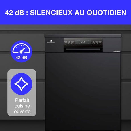 Lave-vaisselle pose-libre - CONTINENTAL EDISON - CELV1544IBP - 15 couverts - Inverter - 60 cm - 42 dB - Gris anthracite