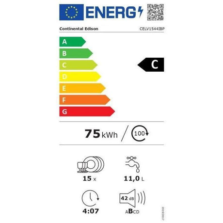 Lave-vaisselle pose-libre - CONTINENTAL EDISON - CELV1544IBP - 15 couverts - Inverter - 60 cm - 42 dB - Gris anthracite
