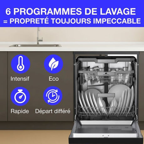 Lave-vaisselle pose-libre - CONTINENTAL EDISON - CELV1544IBP - 15 couverts - Inverter - 60 cm - 42 dB - Gris anthracite