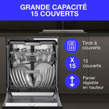 Lave-vaisselle pose-libre - CONTINENTAL EDISON - CELV1544IBP - 15 couverts - Inverter - 60 cm - 42 dB - Gris anthracite