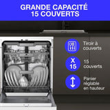 Lave-vaisselle pose-libre - CONTINENTAL EDISON - CELV1544IWP - 15 couverts - Inverter - 60 cm - 42 dB - Blanc