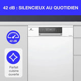 Lave-vaisselle pose-libre - CONTINENTAL EDISON - CELV1544IWP - 15 couverts - Inverter - 60 cm - 42 dB - Blanc