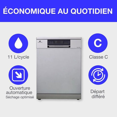 Lave-vaisselle pose libre CONTINENTAL EDISON  CELV1544IXP - 15 couverts - 42dB-Silver