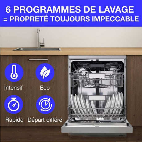 Lave-vaisselle pose libre CONTINENTAL EDISON  CELV1544IXP - 15 couverts - 42dB-Silver