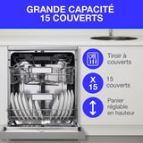 Lave-vaisselle pose libre CONTINENTAL EDISON  CELV1544IXP - 15 couverts - 42dB-Silver