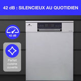 Lave-vaisselle pose libre CONTINENTAL EDISON  CELV1544IXP - 15 couverts - 42dB-Silver