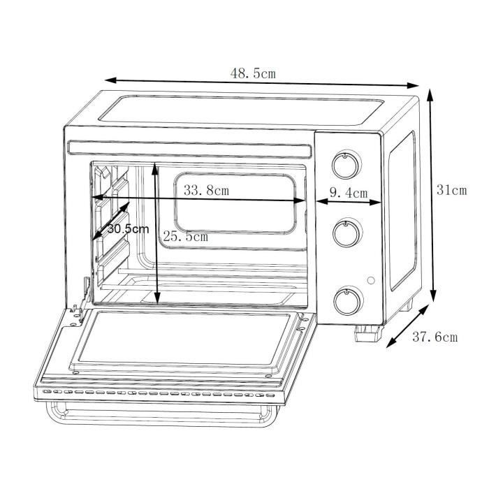 Minifour Èlectrique CONTINENTAL EDISON CEMF28B2 - 28L noir - 1500W - Rotissoire, Convection naturelle