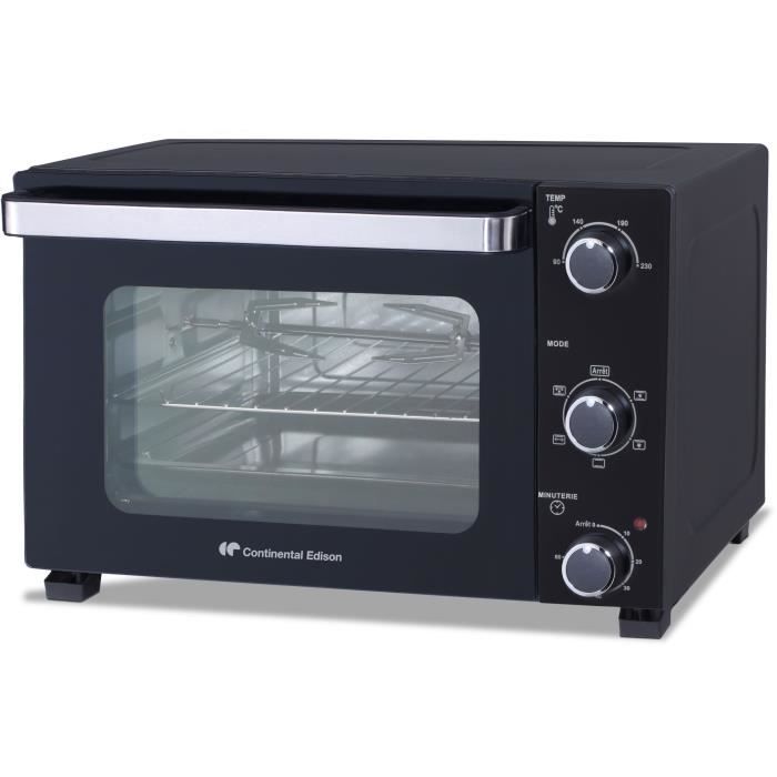 Minifour Èlectrique CONTINENTAL EDISON CEMF28B2 - 28L noir - 1500W - Rotissoire, Convection naturelle