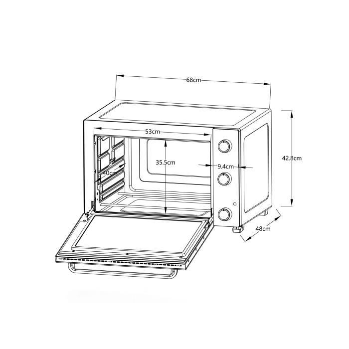 Minifour électrique -Chaleur tournante- CONTINENTAL EDISON - CEMF80B - Noir - L68 x H42,8 x P 48 cm