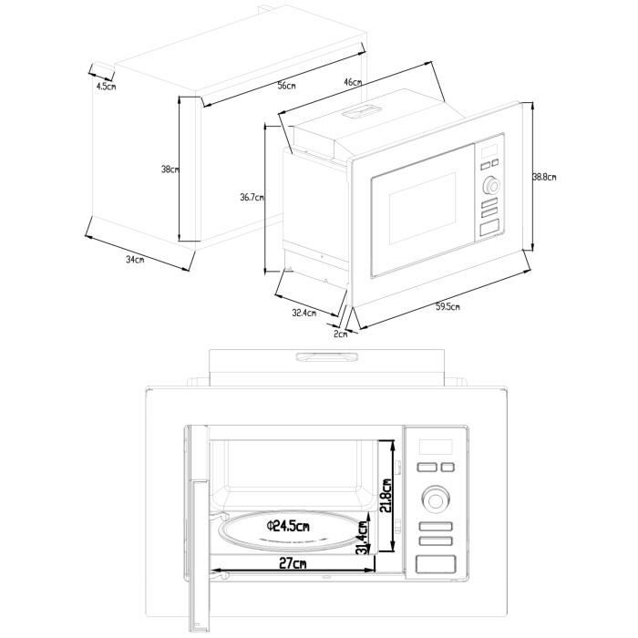 Four micro-ondes encastrable Grill CONTINENTAL EDISON MO20IXEG L59,5 x H38,8 cm x P34,35 cm 20L Inox