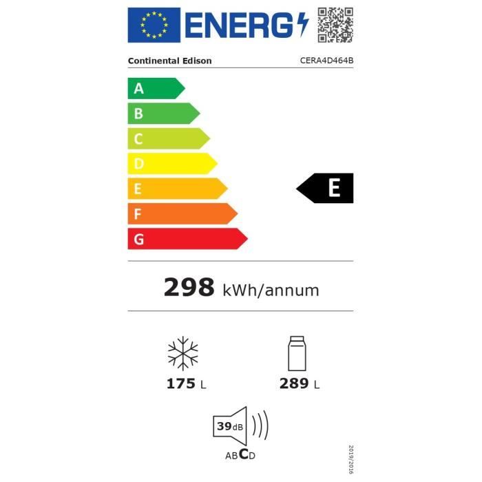 RÈfrigÈrateur Continental Edison CERA4D464B 4 portes avec distributeur d'eau 464L Noir