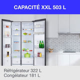 Réfrigérateur américain - CONTINENTAL EDISON - CERA505NFBD - 503 L - Total No Frost (Sans givre) - Classe D - L92 x H177 cm - Noir