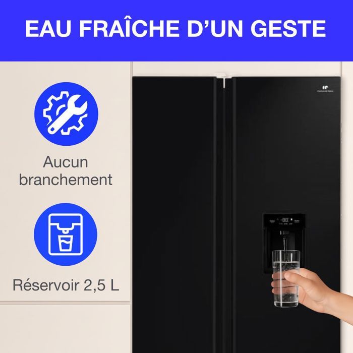 Réfrigérateur américain - CONTINENTAL EDISON - CERA505NFBD - 503 L - Total No Frost (Sans givre) - Classe D - L92 x H177 cm - Noir