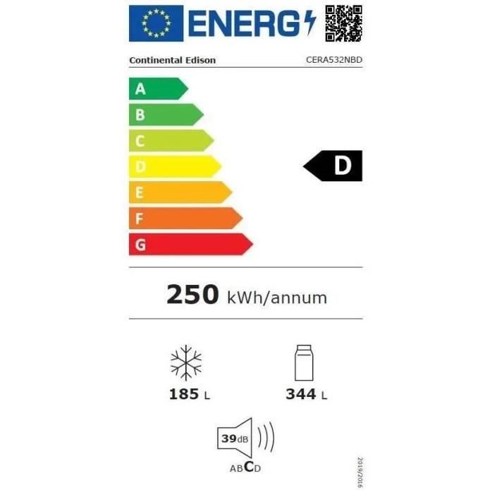 RÈfrigÈrateur amÈricain Continental Edison - CERA532NBD - 2 portes - 529L - L90 cm xH177 cm - Classe D - Noir