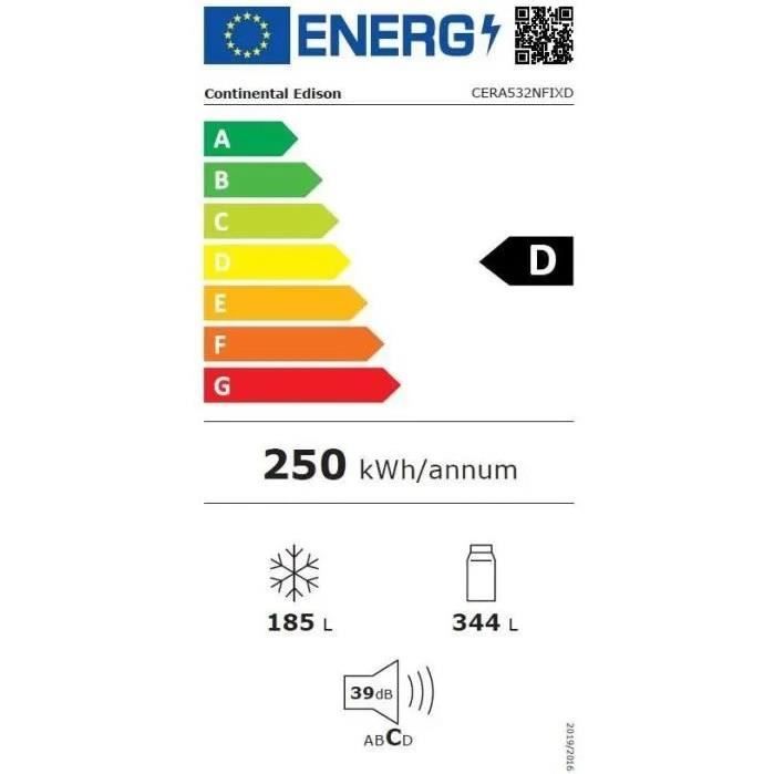 RÈfrigÈrateur amÈricain Continental Edison - CERA532NFIXD - 2 portes - 529L - L90 cm xH177 cm - Inox