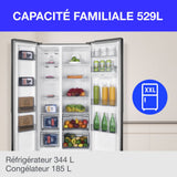 Réfrigérateur américain CONTINENTAL EDISON - CERA532NFIX-Total No Frost (Sans givre)- 529L - L90cm xH177cm - Moteur inverter-Inox